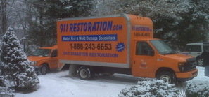 Snow Storm Damage Remediation Truck At Job Site